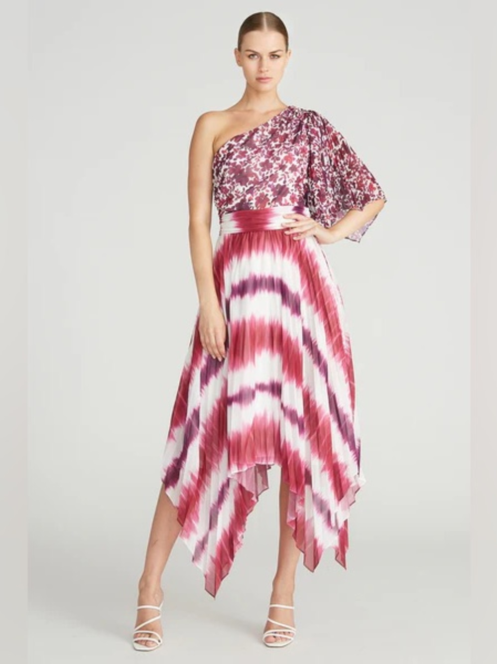 AMUR Saanvi One Shoulder Pleated Midi Dress Size 2